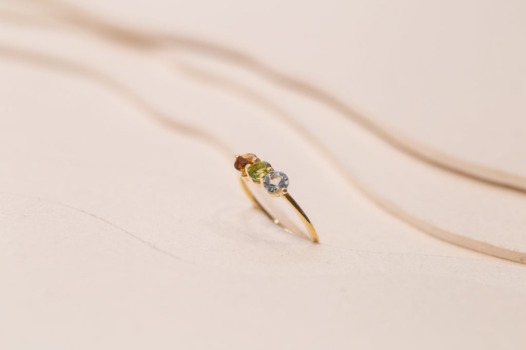 Bague Cascade Citrine Péridot Aigue-Marine