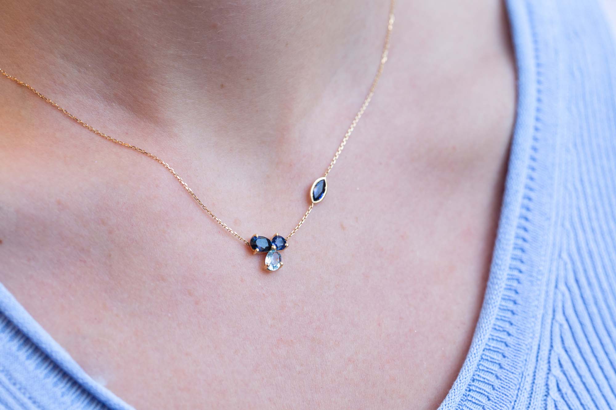Collier Rivière Saphirs Aigue-Marine