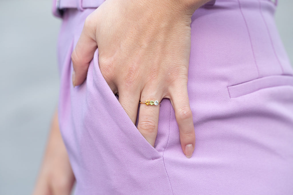 Bague Cascade Citrine Péridot Aigue-Marine